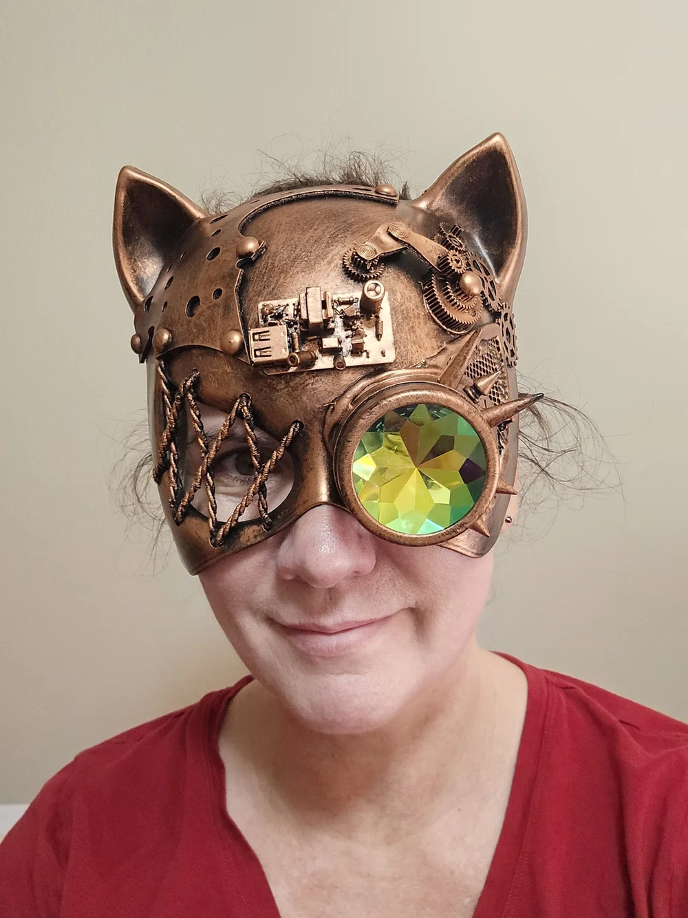 Steampunk Cat Ear Mask Iridescent Monocle & Gears Masquerade Party